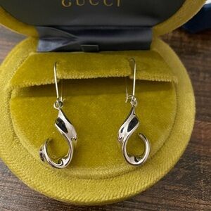 HUGE Real 14k White Gold Twist Dangle Drop Hook Statement Earrings VTG Designer
